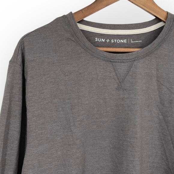 SUN & STONE NWT Men's Sunwashed Long Sleeve Plain T Shirt Gray Crewneck Large - Picture 2 of 5